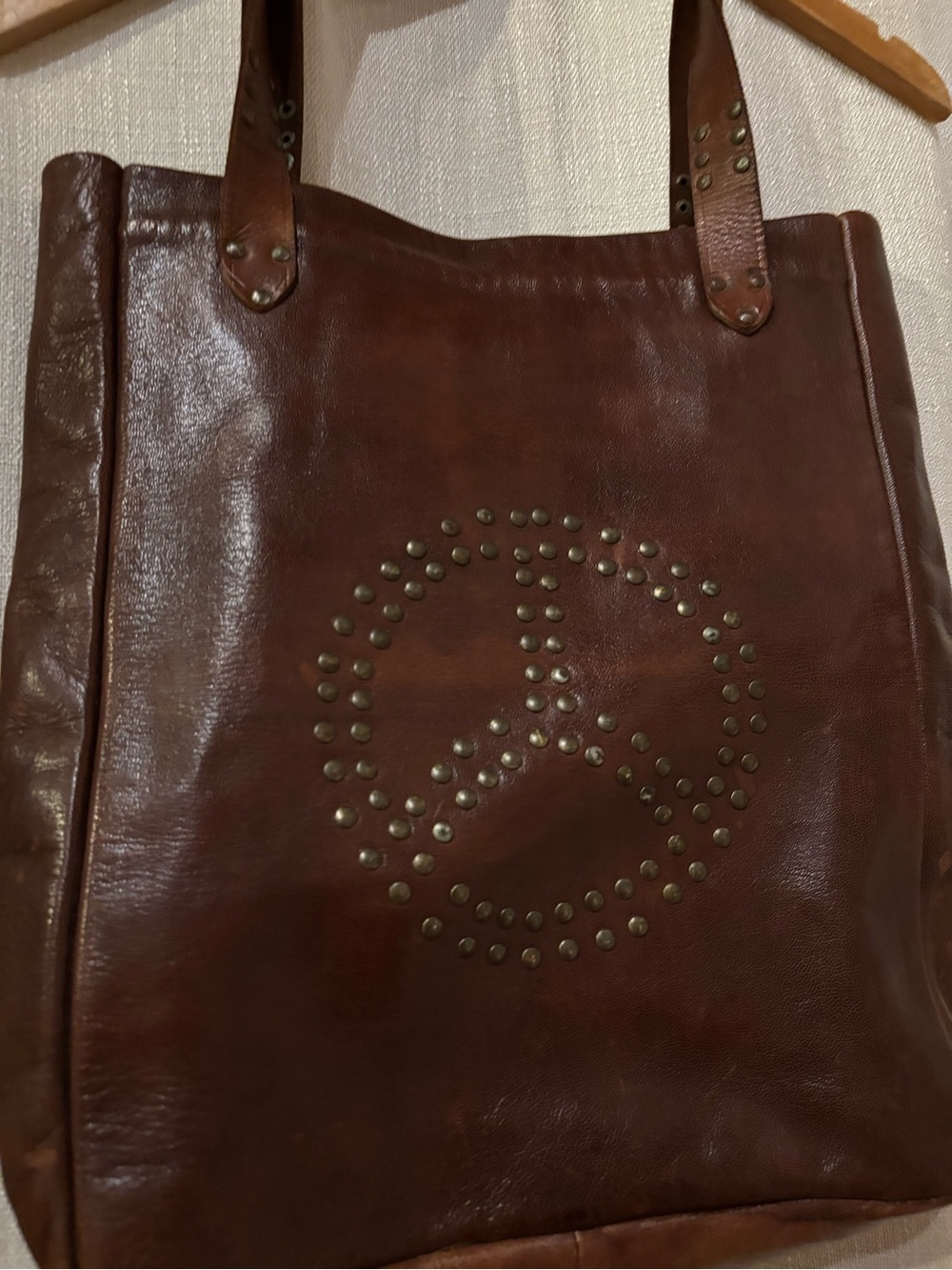 Vintage Classic Brown Leather Studded Tote Bag - Picture 2 of 5